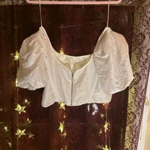 Puff Sleeve Corset Crop Top with Circle Zipper Back size 8